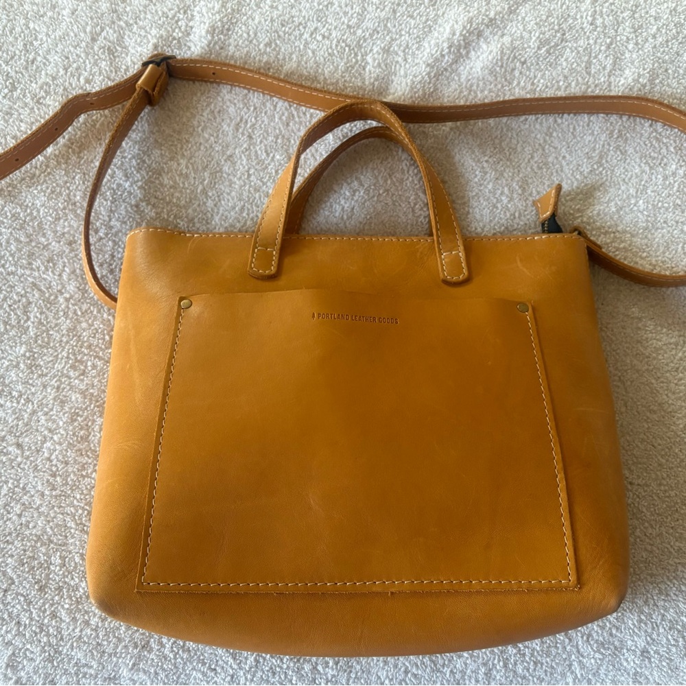 Portland Leather Tan Crossbody Bag with Structured Shape and Long Strap